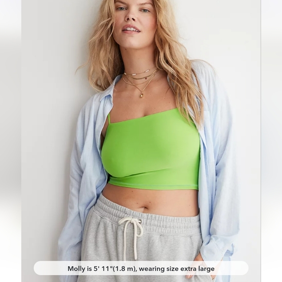 Aerie	SMOOTHEZ Tank Cami Cropped Top Harlequin Green NWT Medium American Eagle - Picture 3 of 11
